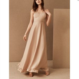 BHLDN by Anthropologie Tara Satin Ruffle Dress in Oyster
